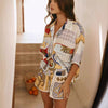 Lady Temperament Fashion Printed Shirt Top Loose Casual Shorts Suit