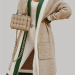 Chic Color Block Knit Cardigan - Soft Open Front Sweater Coat with Pockets - Vintage Long Sleeve Style for Women