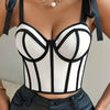 Women's Sexy Sleeveless V-Neck Crop Top with Contrast Mesh Panels & Adjustable Suspenders - High Elasticity Stretchy Fabric, Black & White Striped Design for Casual & Formal Outfits, Sexy Blouses