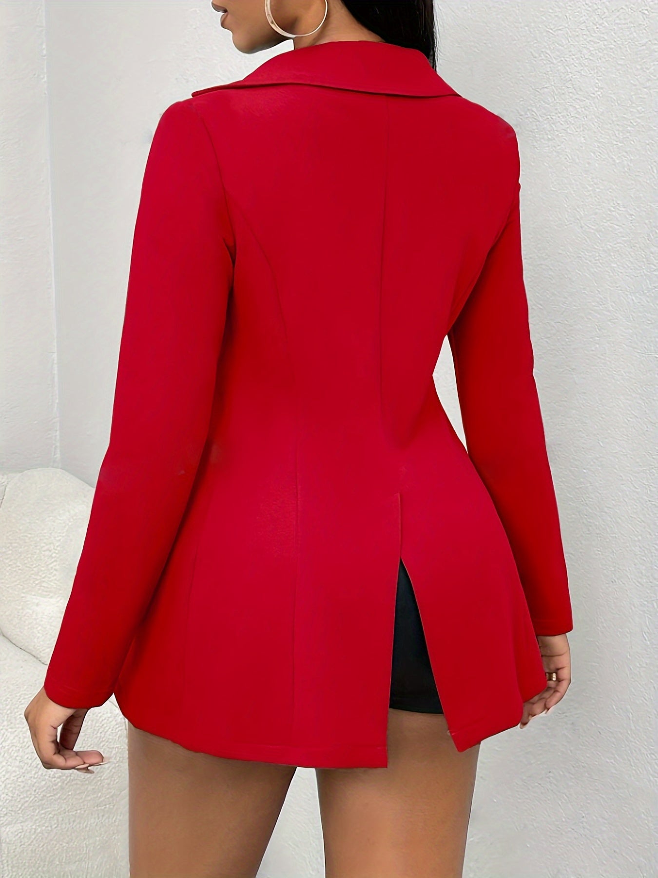 Women's Elegant X-Shape Tailored Blazer Jacket - Solid Color Long Sleeve Single-Breasted Spring Versatile Office & Casual Outerwear, Machine Washable