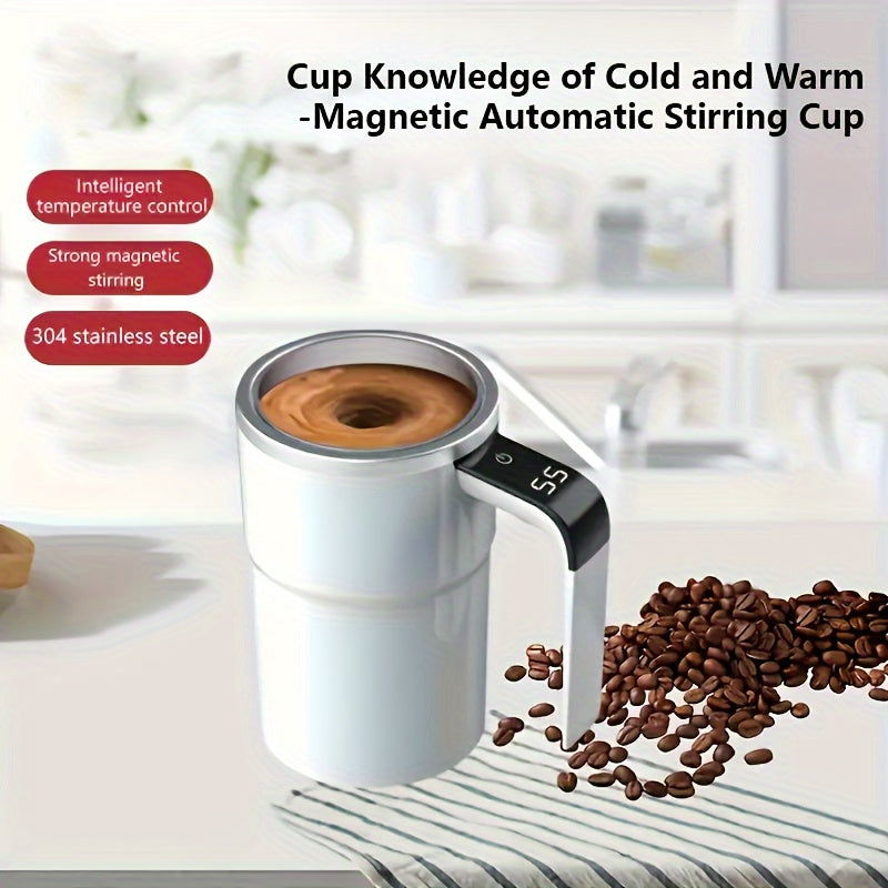 Portable Magnetic USB Rechargeable Self-Stirring Coffee Mug with Smart Temperature Display for Home & Office