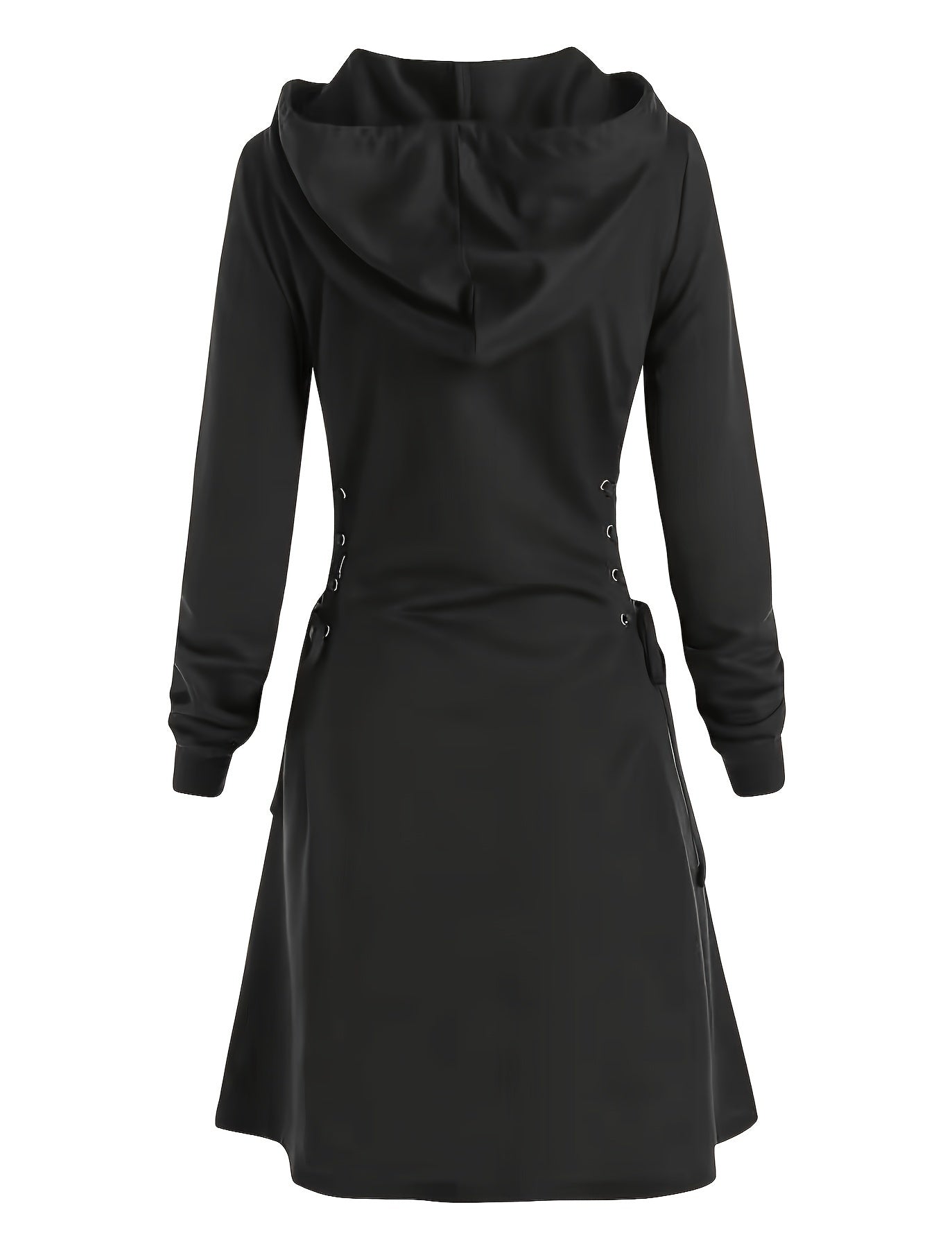 Elegant Hooded Sweatshirt Dress with Drawstring and Knee-Length Skirt - Polyester Knit Fabric, Long Sleeve, Spring/Fall Adult Fashion Dress