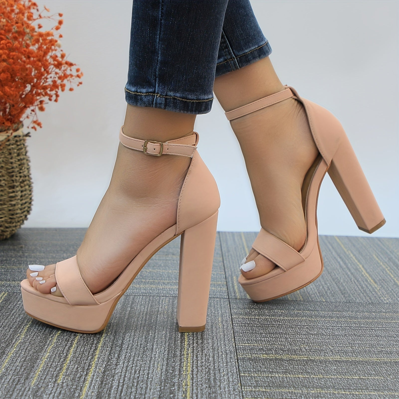 Heels For Women Open Toe Ankle Strap High Heel Sandals Party Wedding Strappy Buckle Sandals Standard Size 4 Inches Tall High Heel Design