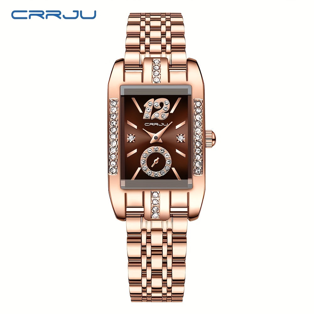 Stainless Steel Women's Luxury Watch, Elegant Rectangle Pointer Analog Quartz Rhinestone WR Wrist Watch