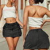 Chic Black Stretch Denim Mini Skirt - Elegant High-Waisted Design with Slash Pockets, Soft & Comfortable Blend, Perfect for Spring/Summer/Fall, Machine Washable