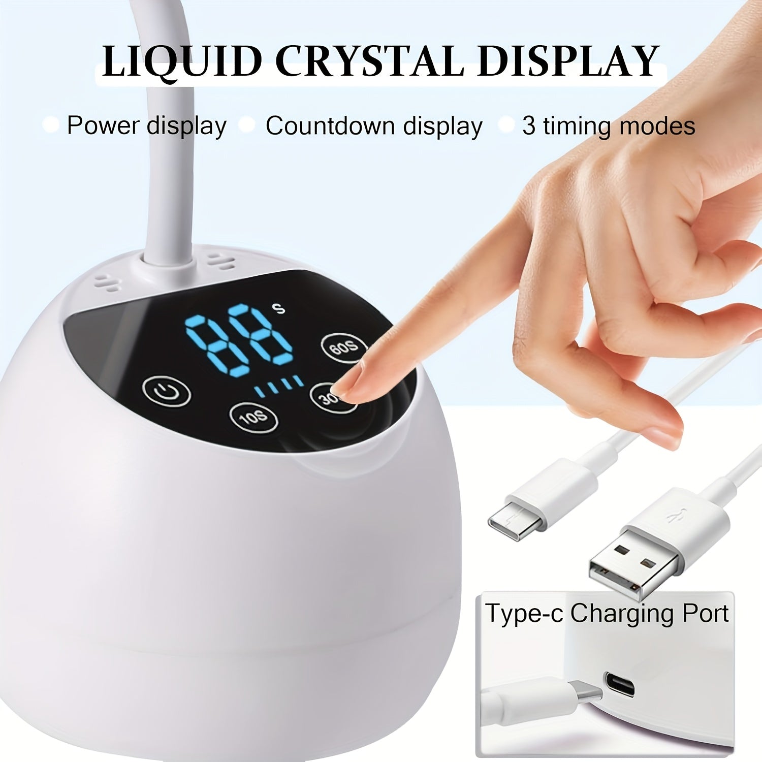 36W Portable UV LED Nail Lamp - Cordless Gel Polish Dryer with Auto Sensor, 3 Timer Settings, LCD Display & Rechargeable USB Battery for Home DIY Manicures, White