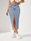 2025 Summer Women's High-Waisted Slim Fit Light Blue Denim Skirt with Side Slit - Bohemian Retro Style Machine Washable 3-Season Versatile Casual to Dressy Denim Skirt, Elegant Daywear, Sleek Finish
