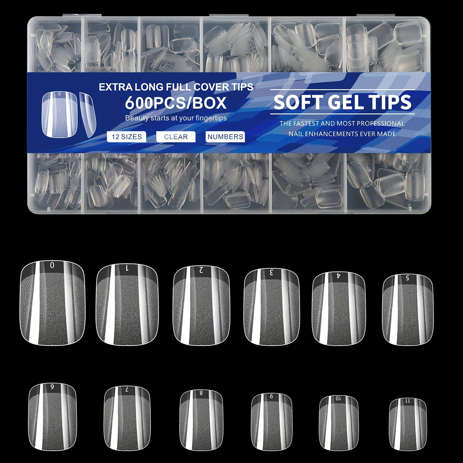 600pcs Soft Gel Nail Tips – Half Matte Clear Square Shape, Pre-Shaped Acrylic Extension Tips for Professional Manicures, Short Length Press-On Nail Art Kit