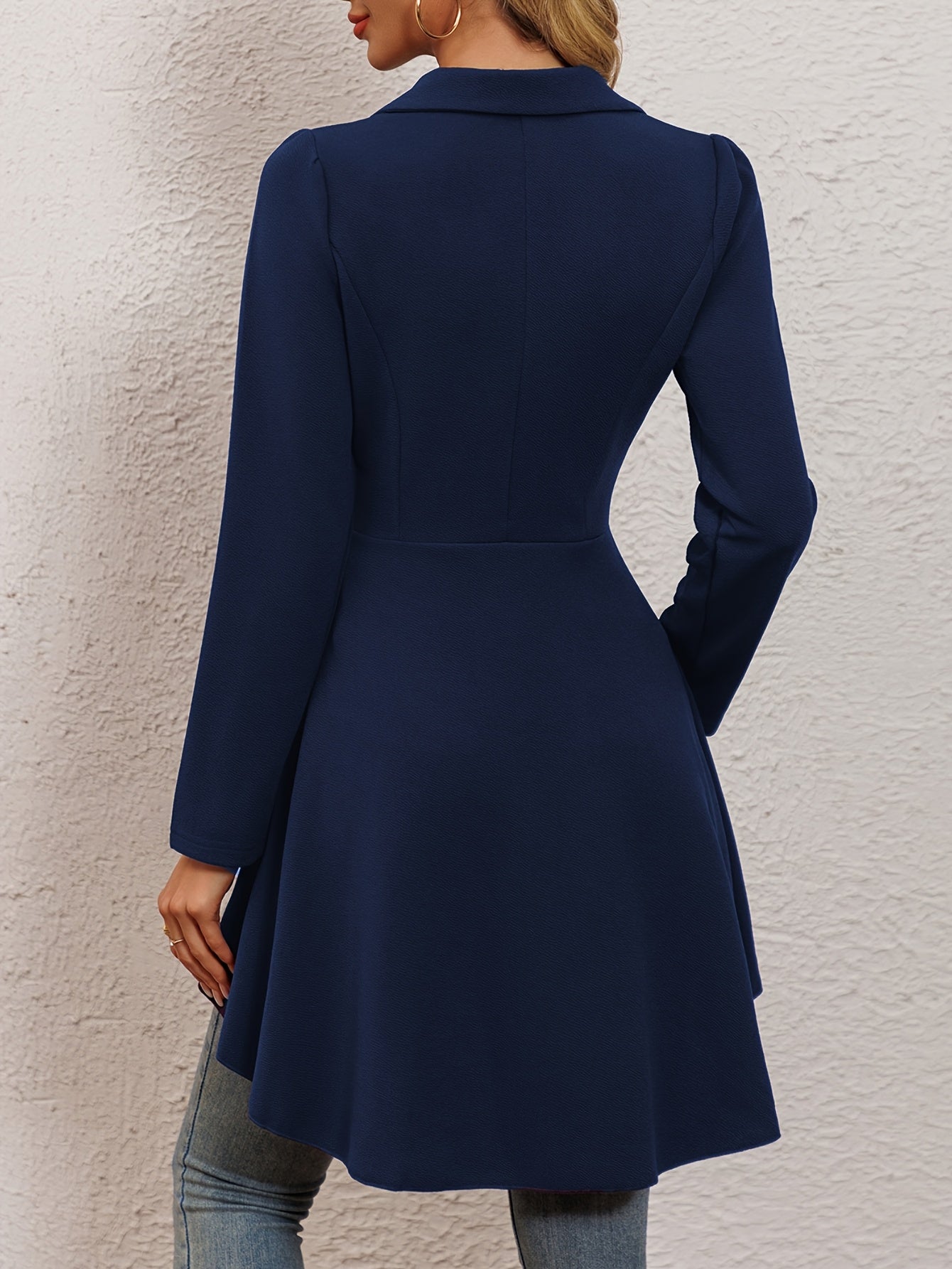 High Low Hem Lapel Collar Blazer, Stylish Solid Color Long Sleeve Single Button Blazer, Women's Clothing