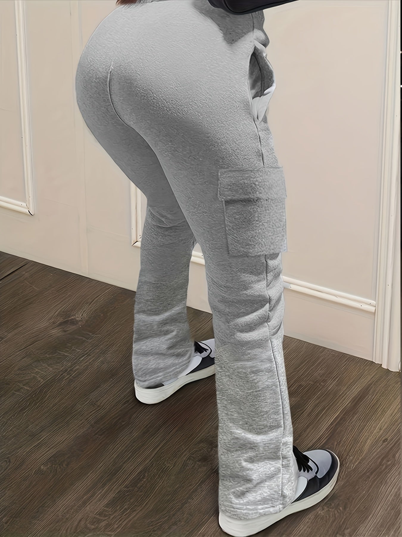 Solid Straight Leg Pants, Casual Flap Pocket Drawstring Elastic Waist Pants, Women's Clothing