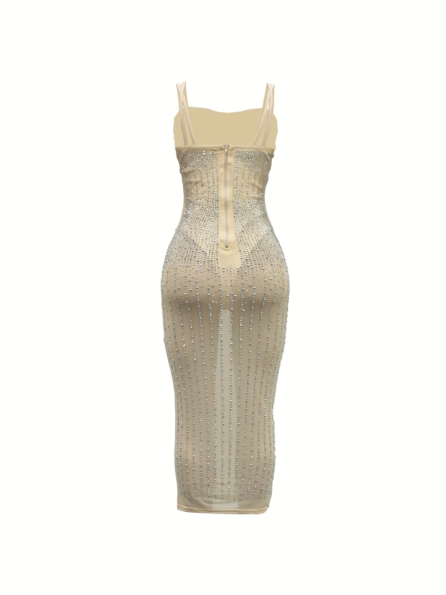 Elegant Off-Shoulder Rhinestone Halter Women'S Bodycon Dress - Sexy Mesh See-Through Long Sleeve Dress for Summer, Party, and Formal Events, Evening Event Attire | Halter Neck Dress | See-Through Mesh Fabric