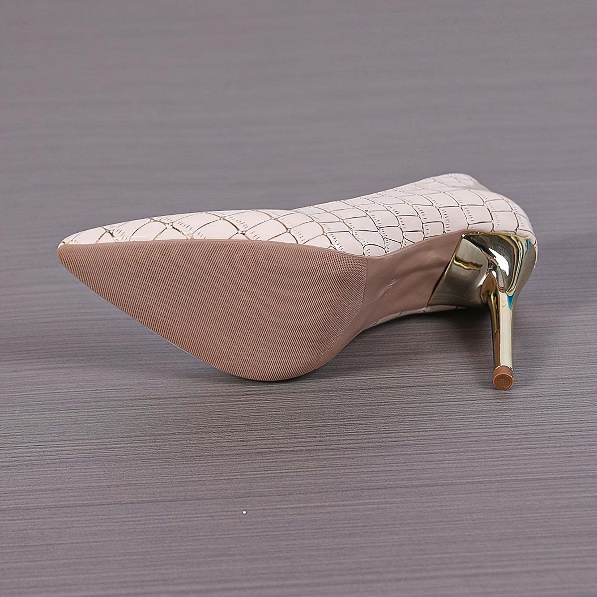 Elegant Golden & Black Crocodile Pattern Stiletto Heels - Glossy Pointed Toe Dress Pumps with High-Quality PU Cover, Perfect for All Seasons