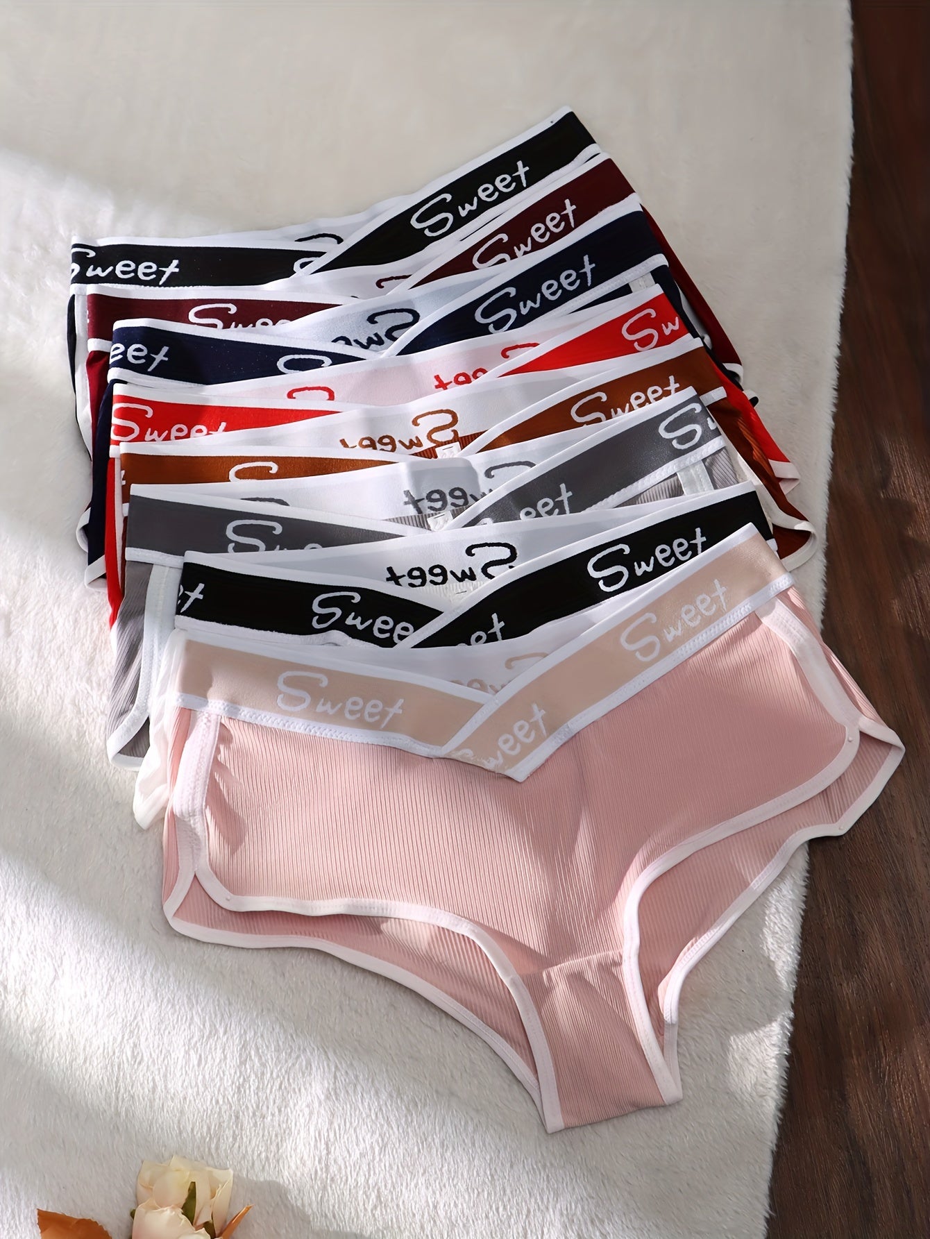 8pcs Comfy High-Waist Women's Briefs with "Sweet" Waistband - Stretchy & Breathable, Elegant Solid Colors in Polyester/Elastane Blend, Hand Washable - Perfect for Casual Attire