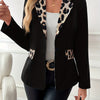 Women'S Elegant Black and Leopard Print Color Block Blazer - Long Sleeve, Single Button, Regular Fit, Spring/Fall Jacket with Beltless Design, Stylish Outerwear | Leopard Print Jacket | Stylish Buttonup Jacket