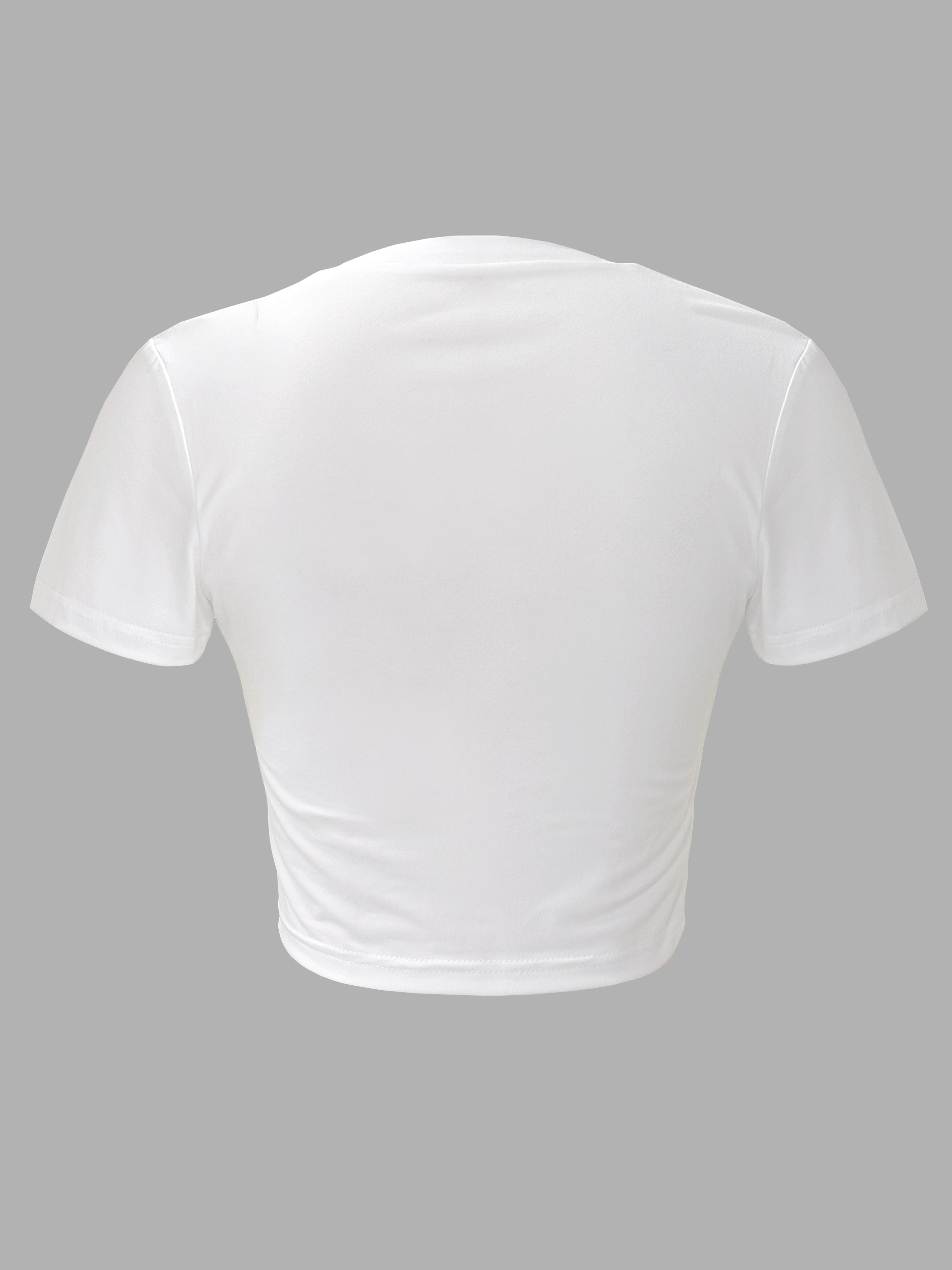 Letter Print Crew Neck Crop T-Shirt, Casual Short Sleeve T-Shirt For Spring & Summer, Women's Clothing