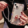 [1pc Luxurious Rose Flower Phone Case] Luxurious And Stylish Three-Row Glass Hardware Rose Flower Phone Case with Sparkle Bracelet Strap, Suitable for Iphone 16 Pro Max, Shockproof Phone Cover.