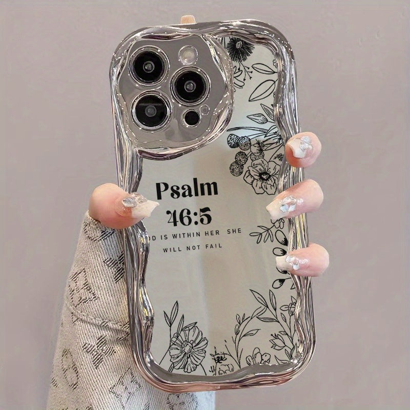 Electroplated Silver Curved Edge Pattern Mobile Phone Case with Pearl Bracelet Lanyard Design, Anti-fall, Durable, Unique Pattern, Compatible with iPhone 16 15 14 13 12 11 Pro Promax 16 15 14 Plus Cute Fashion Thickened Shock