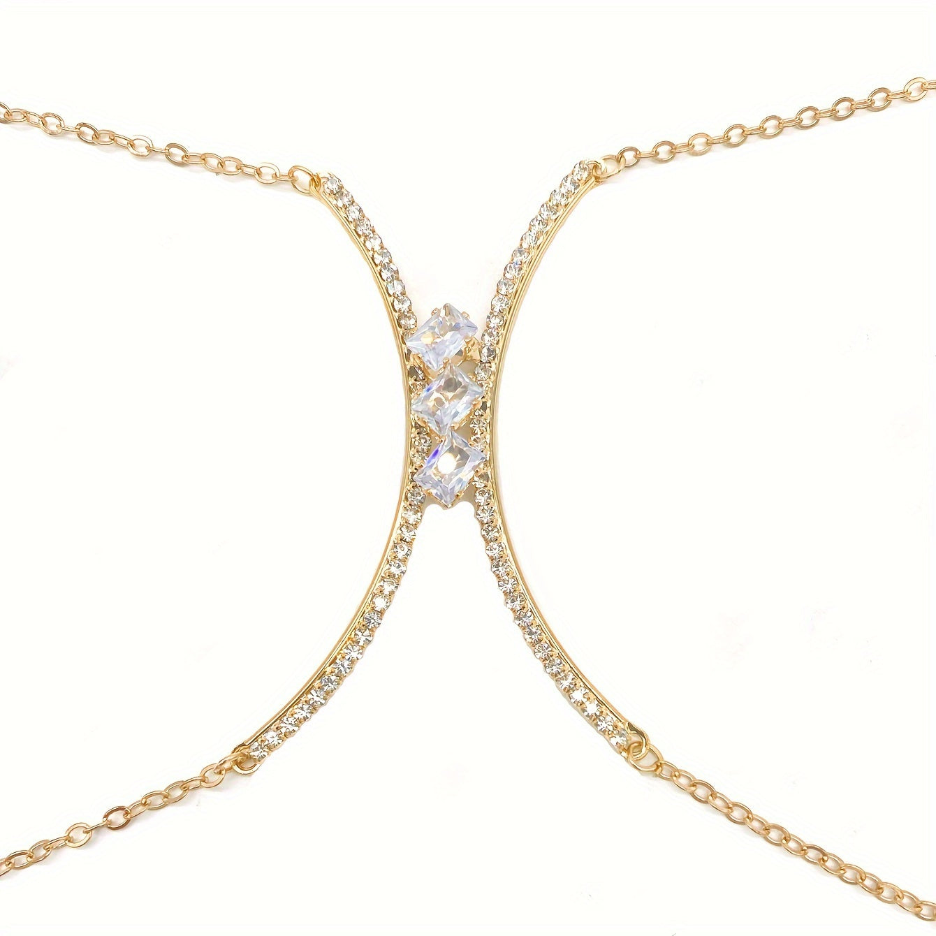 Glamorous Silvery-Plated Rhinestone Chest Chain - Sexy Body Jewelry for Parties & Casual Attire