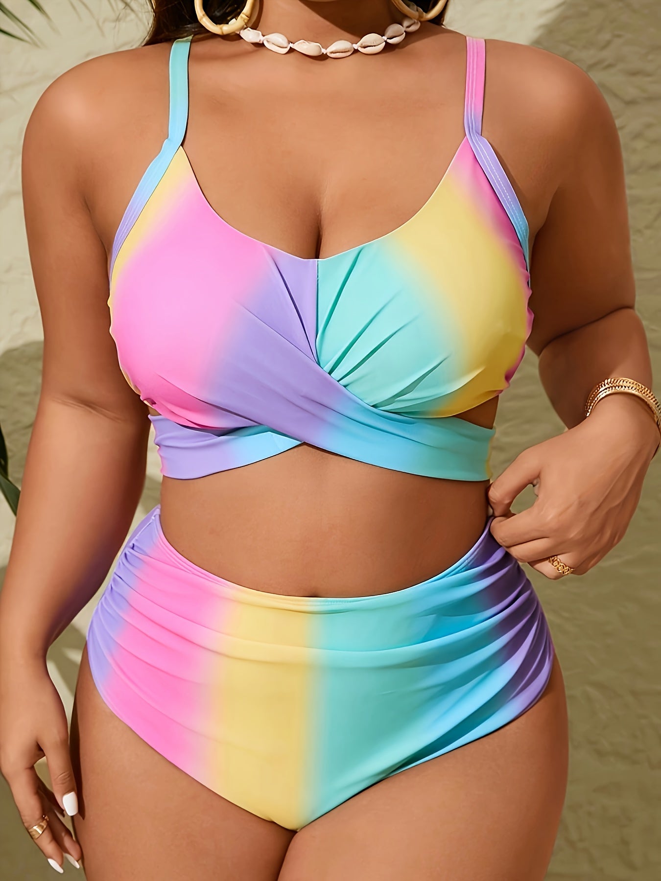 Women's Large Size Candy Color Separated Bikini Swimsuit