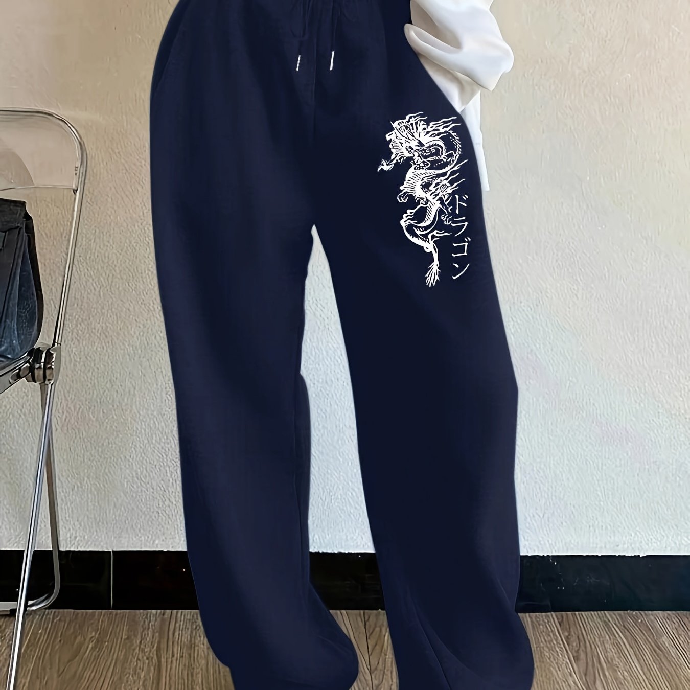 Trendy Women'S Floral Print Joggers - Navy Blue Casual Long Pants with Pockets, Elastic Waistband, All-Season Comfort, Casual Wear|Floral Print Joggers|Elastic Waistband, Jogger Pant