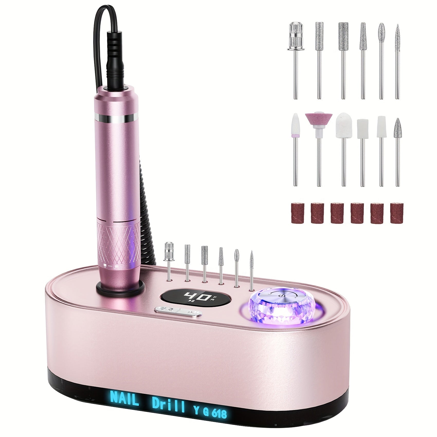 Electric Nail Drill Machine 40000RPM Professional Efile Nail Drill Kit, High Speed, Low Heat, Low Noise, Low Vibration, Electric Nail File For Acrylic Gel Nails, Toenail Shaping, Buffing, Grinder Manicure Pedicure Polishing S