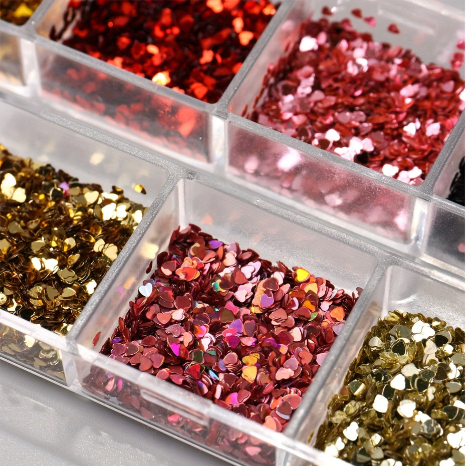 Mini Love Heart Nail Glitter Sequin Laser Shiny Sparkly Sequin 3D Holographic Red Pink Golden Silvery Flash Flakes DIY Nail Decorations