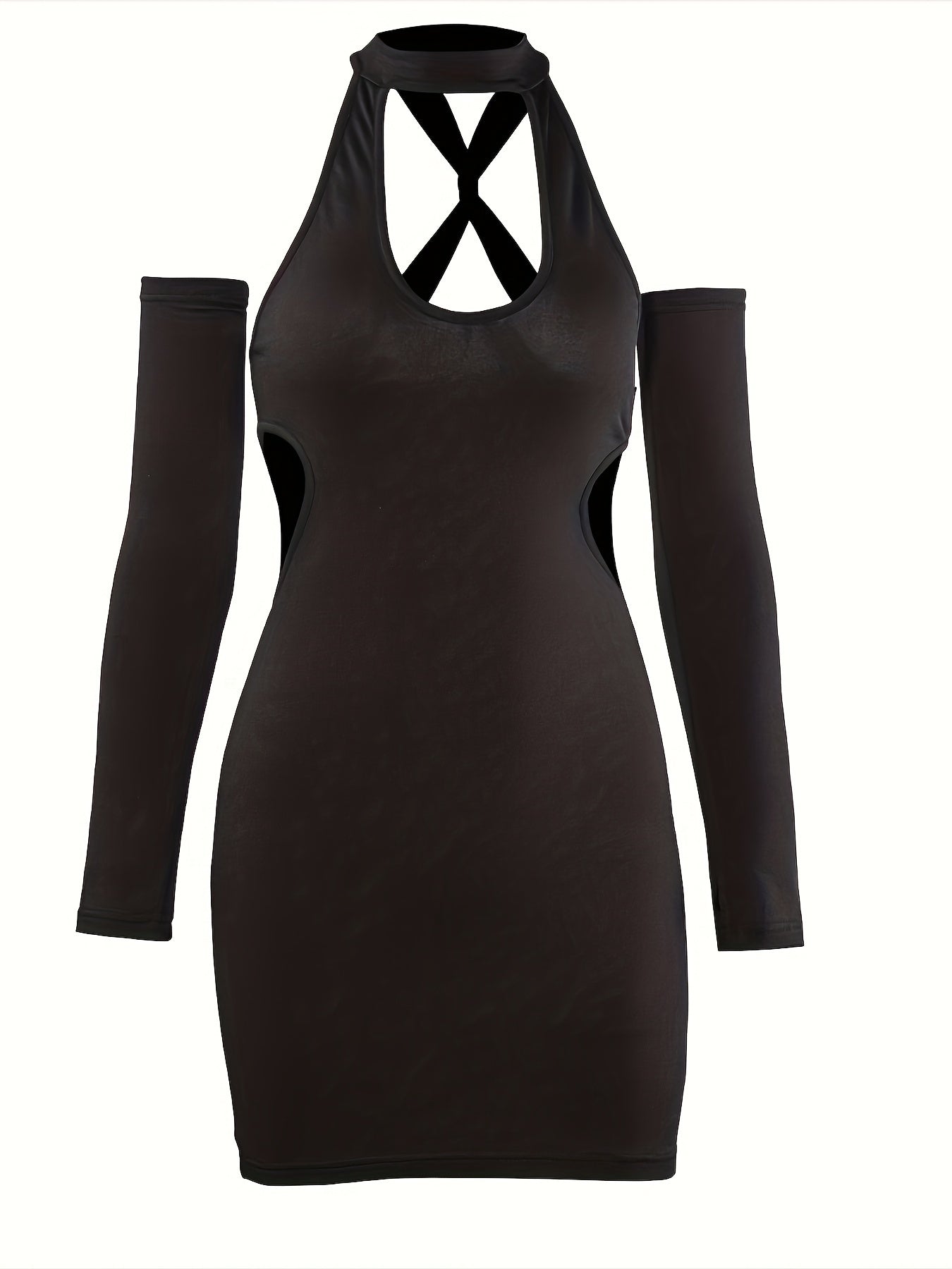 Cut Out Solid Bodycon Dress, Club Wear Backless Mini Dress, Women's Clothing