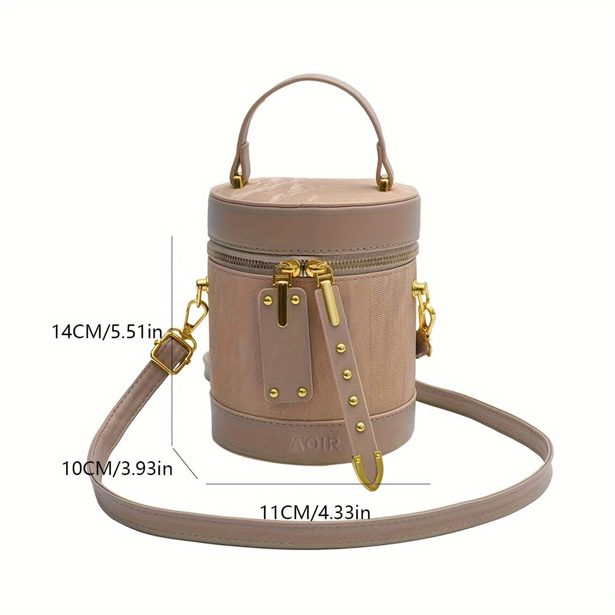Elegant Striped PU Crossbody Bag with Adjustable Shoulder Strap, Zipper Closure, and Polyester Lining - Trendy Bucket Handbag for Women