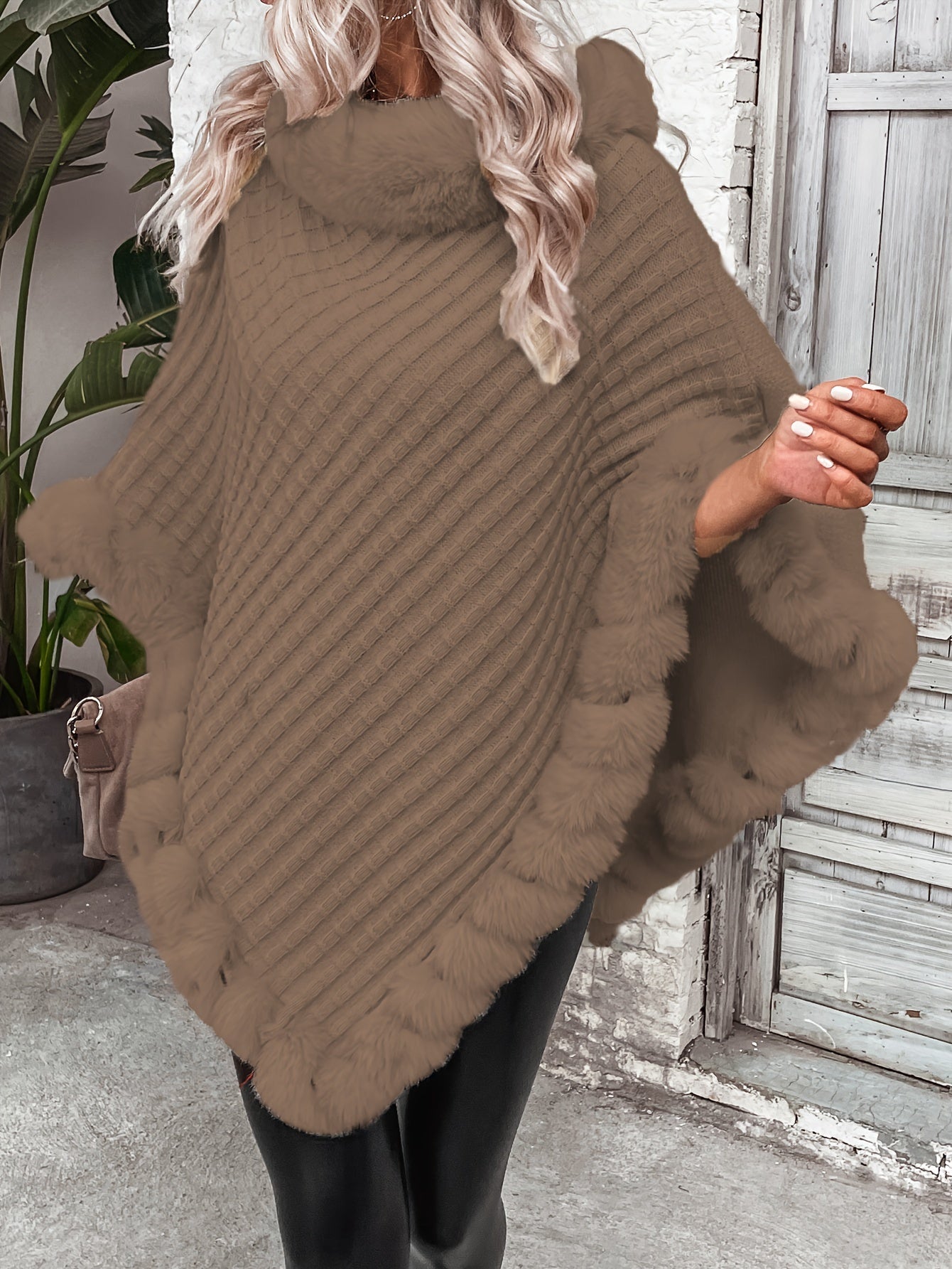 Winter Chic Fur-Trim Turtleneck Sweater - Cozy Long Sleeve, Hanky Hem Design - Perfect for Cold Weather