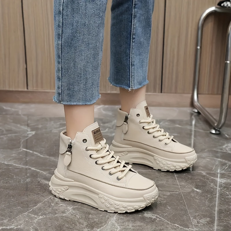 Women's Fashion High-Top Sneakers with Side Zipper - Comfortable, Lightweight Platform Skate Shoes, All-Season Cushioned Support