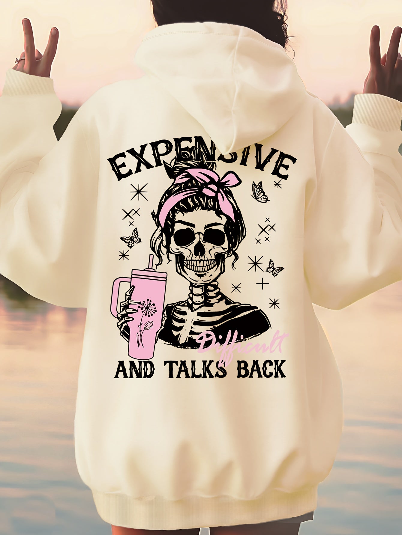 Women's Trendy Skull Print Hoodie - Casual Pullover with Kangaroo Pocket, Long Sleeve, Machine Washable Polyester
