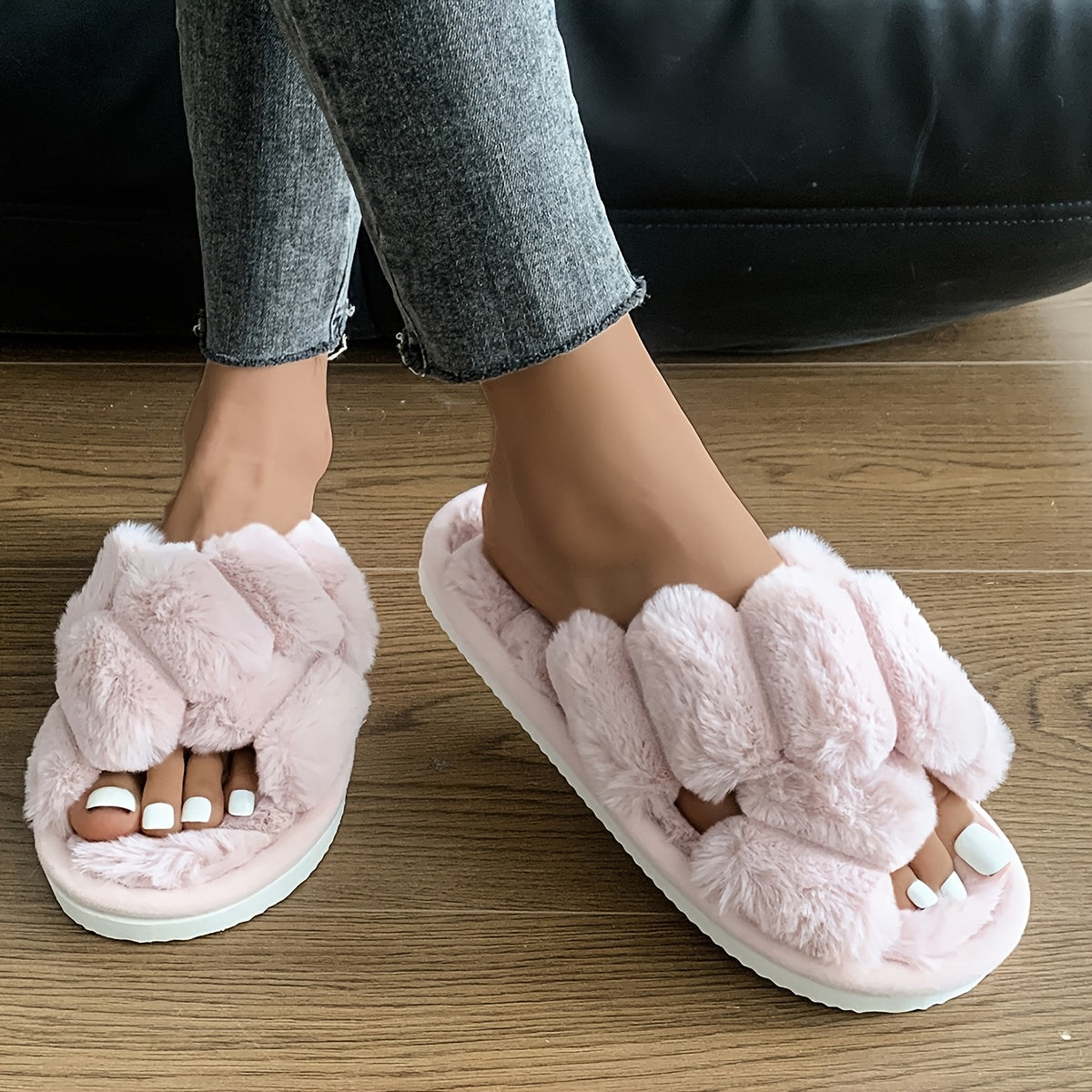 Cozy Plush Women’s Slippers - Soft, Warm, and Comfortable Indoor/Outdoor Shoes with Fluffy -Colored Design, Perfect for Home or Travel, Available in 5 Stylish Colors, Casual Wear | Stylish Slipon Shoes | Durable EVA Sole, L