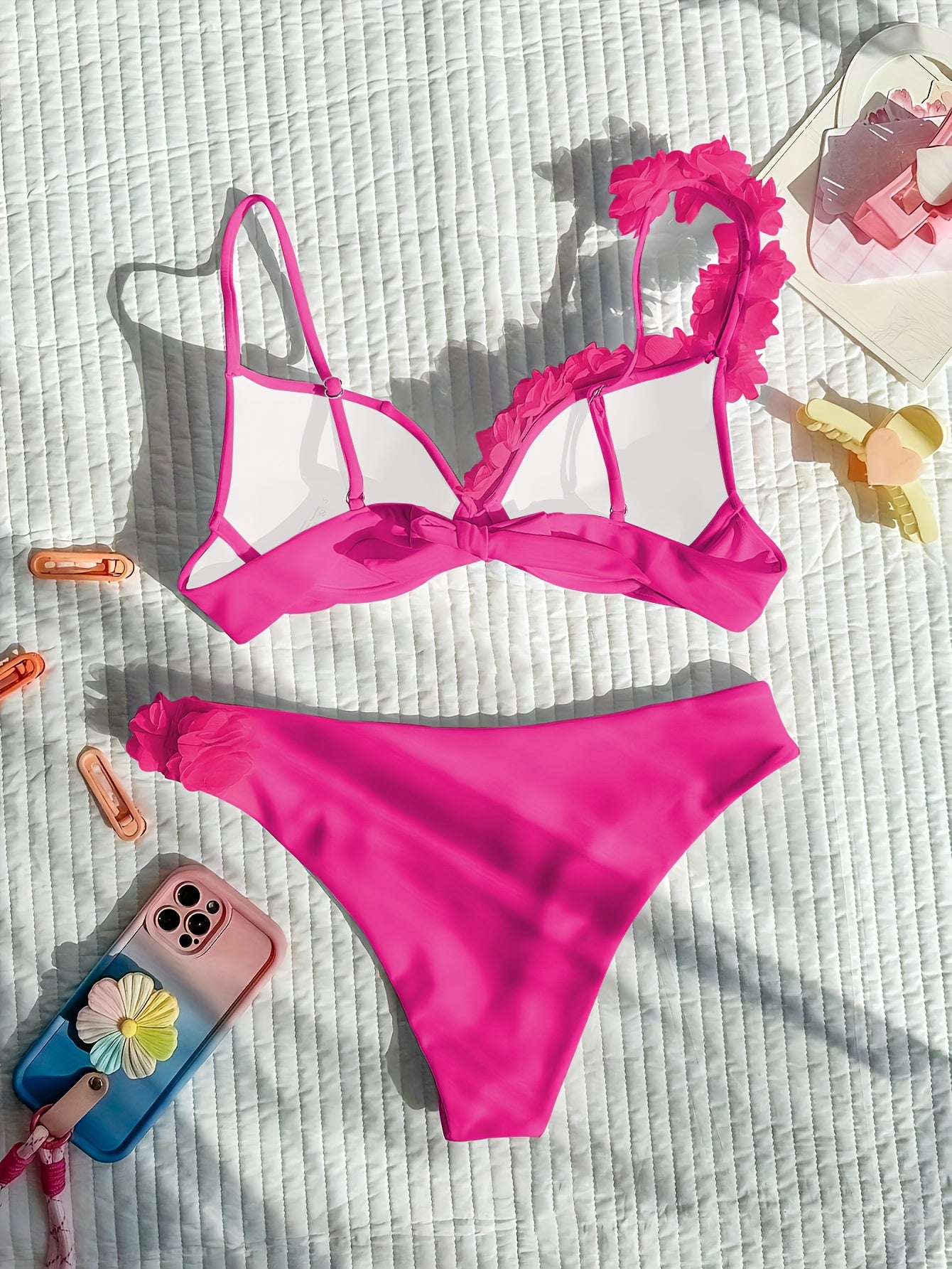 1pc Sexy Floral One-Shoulder Bikini Set, High Stretch Polyamide 80% Elastane 20%, Solid Color Knit Fabric Swimwear