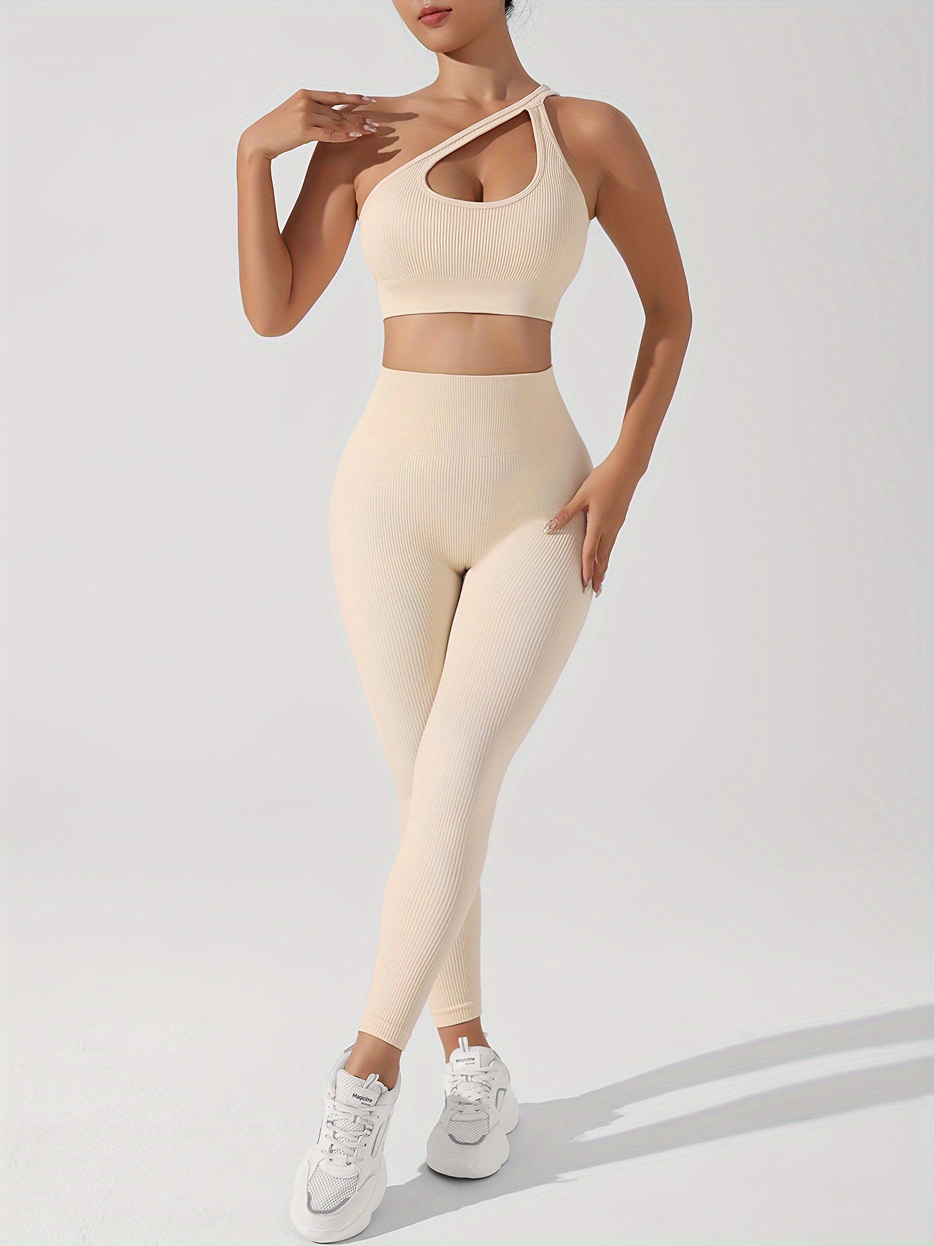 Women's 2pcs Yoga Set: Sexy One-Shoulder Sports Bra & High-Waist Butt Lifting Leggings - Stretchy, Non-See-Through Activewear - For Women - Suitable for Yoga, Fitness & Gym - Perfect Gift for Fitness Enthusiasts