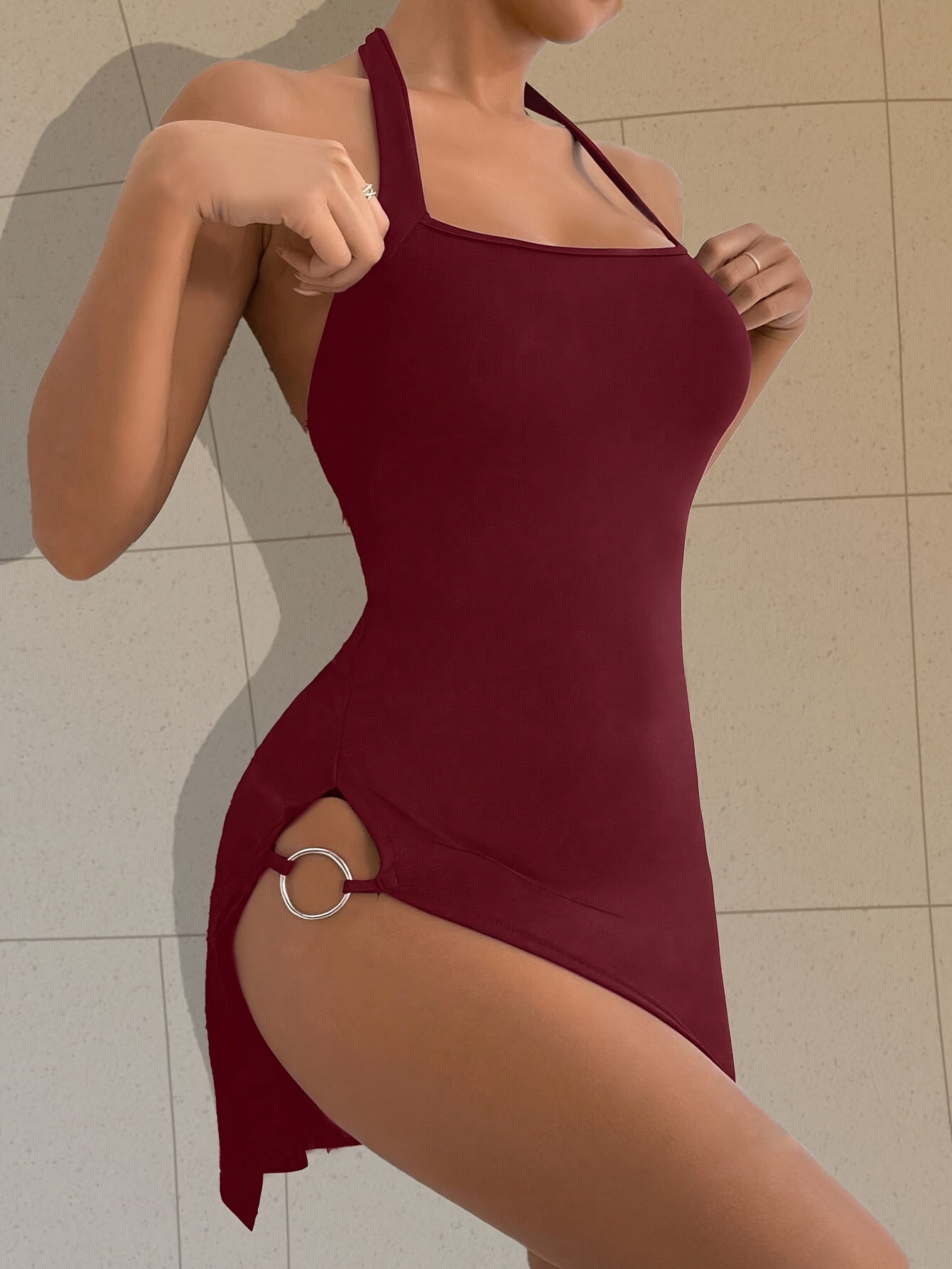 Women'S Fashion Solid Color Halter Bodycon Sexy Dress, Mini Short Dress for Valentine'S Day Date, Spring And Summer Dress [Peach Pink Direction]