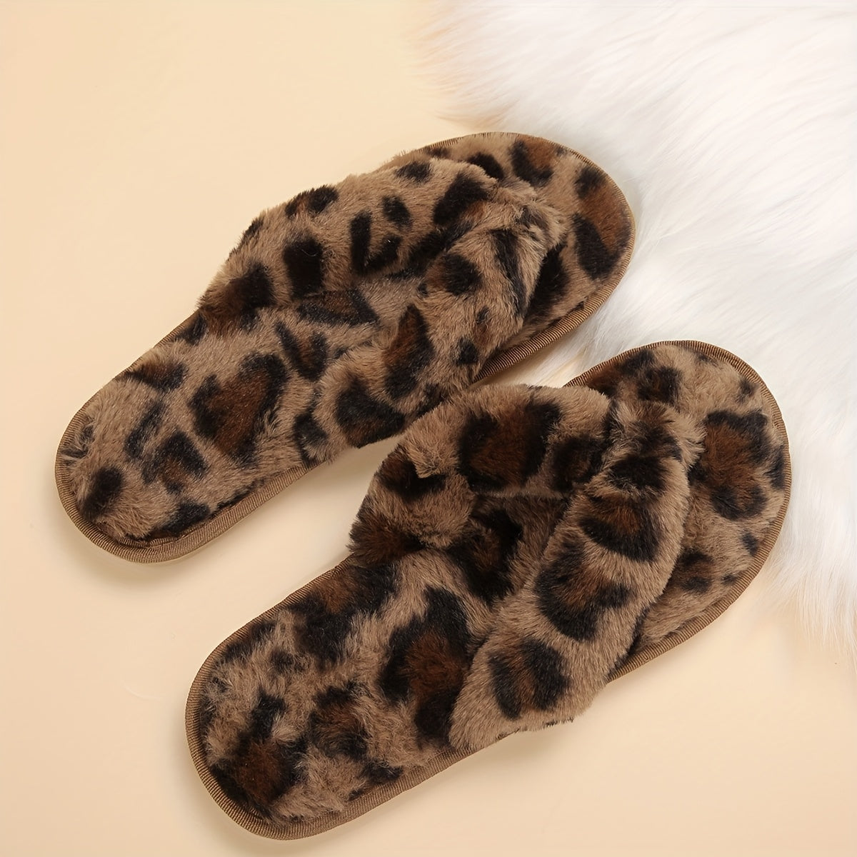 Women's Plush Leopard Print Slip-On Slippers - All-Season Indoor House Shoes with Soft Fabric Upper & TPR Sole, Cozy Animal Design for Home Comfort, Slipresistant Footwear | Playful Footwear, Ladies Slippers