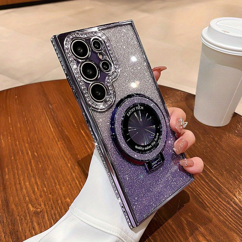 Gradient Glitter Rhinestone Magnetic Case for Samsung S21, S22, S23, S24 Ultra, Providing Lens Protection And Shock Resistance.