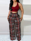 Chic Houndstooth High-Waist Wide-Leg Pants for Women - Stretchy, Casual & Machine Washable - For Women - Suitable for Everyday Wear, Work & Parties - Perfect Gift for Fashionable Women