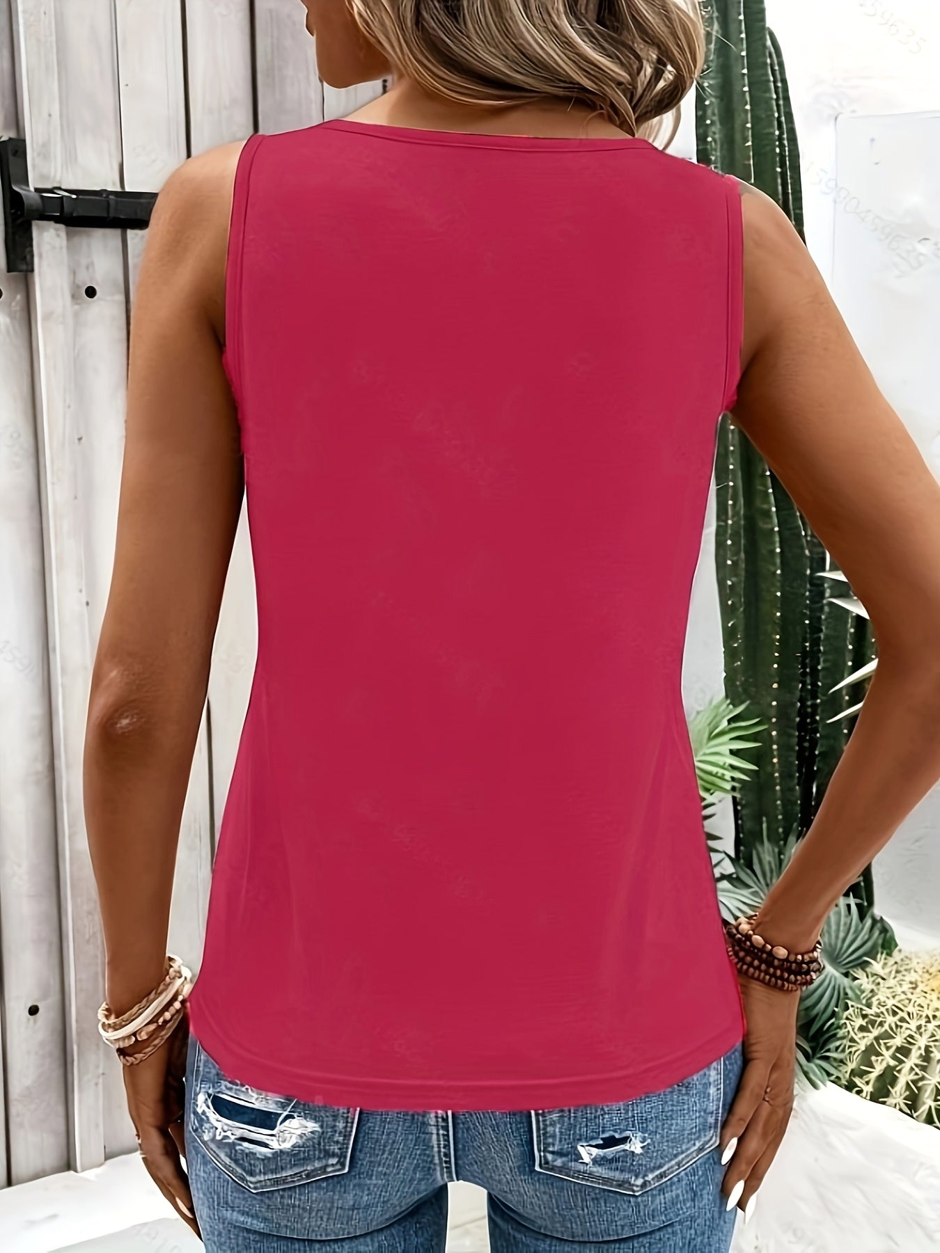 Women's Sexy Ring Detail Tank Top, 100% Polyester Knit Fabric, Crew Neck Sleeveless Solid Color Tee for All Seasons, Allseason Apparel|Stylish Crisscross Top|Glossy Texture
