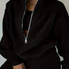 Solid Casual Two-piece Set, Zip Front Long Sleeve Sweatshirt & Elastic Waist Pants Outfits, Women's Clothing