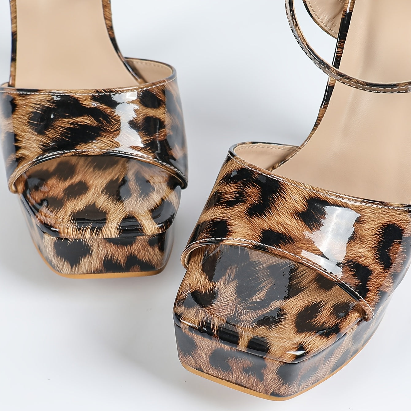 Women's Leopard Print High Heels, Square Toe Buckle Strap Pumps, Fashionable Party Dress Shoes