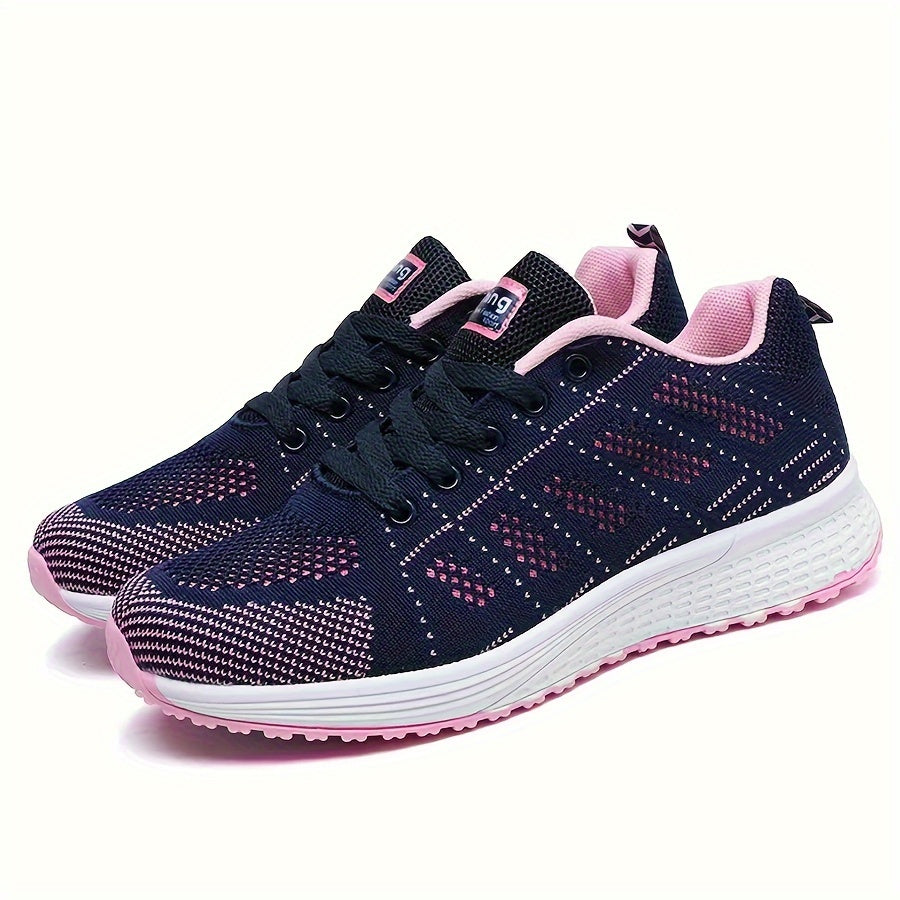 Women's Letter Graphic Lace-up Walking Shoes, Mesh Breathable Athletic Sneakers For Tennis Fitness Gym