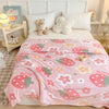 1pc Cozy Floral Flannel Throw Blanket - Soft, Light Beige-Friendly, Machine Washable, All-Season Comfort with Cute Pink Strawberry & Flower Design, Perfect for Bedroom or Nursery Decor