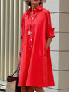Chic Solid Color Long Sleeve Shirt Dress with Button Detail - Casual, Stretchy Polyester Blend, Machine Washable - Perfect for All Seasons, European And American Style, Loose Fit