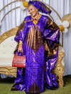 Print Maxi Dress for Women - Traditional Wedding & Party Gown, Purple & Brown Geometric Design, Loose Fit, 3/4 Sleeve, A-Line Silhouette, Hand Wash Only, Dresses for Wedding
