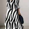 Zebra Print Lapel Collar Long Sleeve Dress, Polyester Vacation Style Button Up Shirting for Adult Women, Spring/Fall Season, 110g/㎡ Woven Fabric