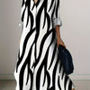 Zebra Print Lapel Collar Long Sleeve Dress, Polyester Vacation Style Button Up Shirting for Adult Women, Spring/Fall Season, 110g/㎡ Woven Fabric