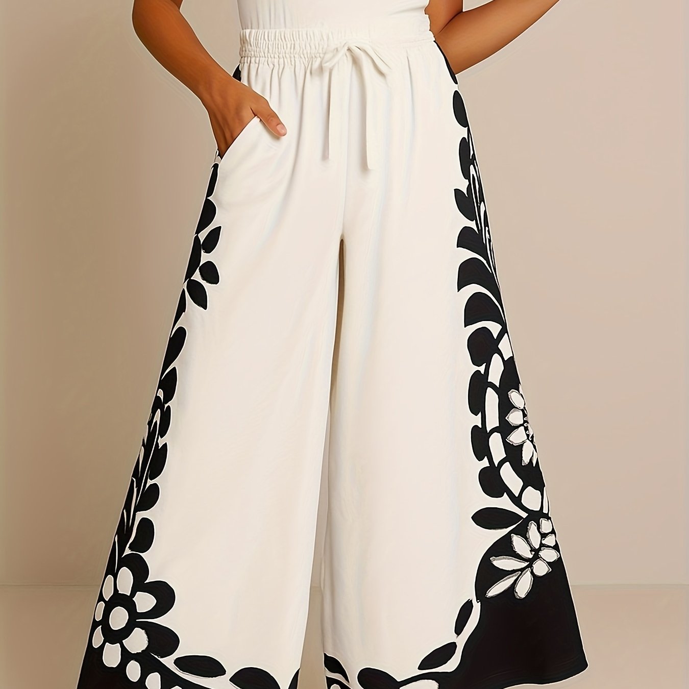 Women'S Skirt Pants Wide Leg Pants Elastic Waist Casual Wide Leg Pants With Pockets Trousers