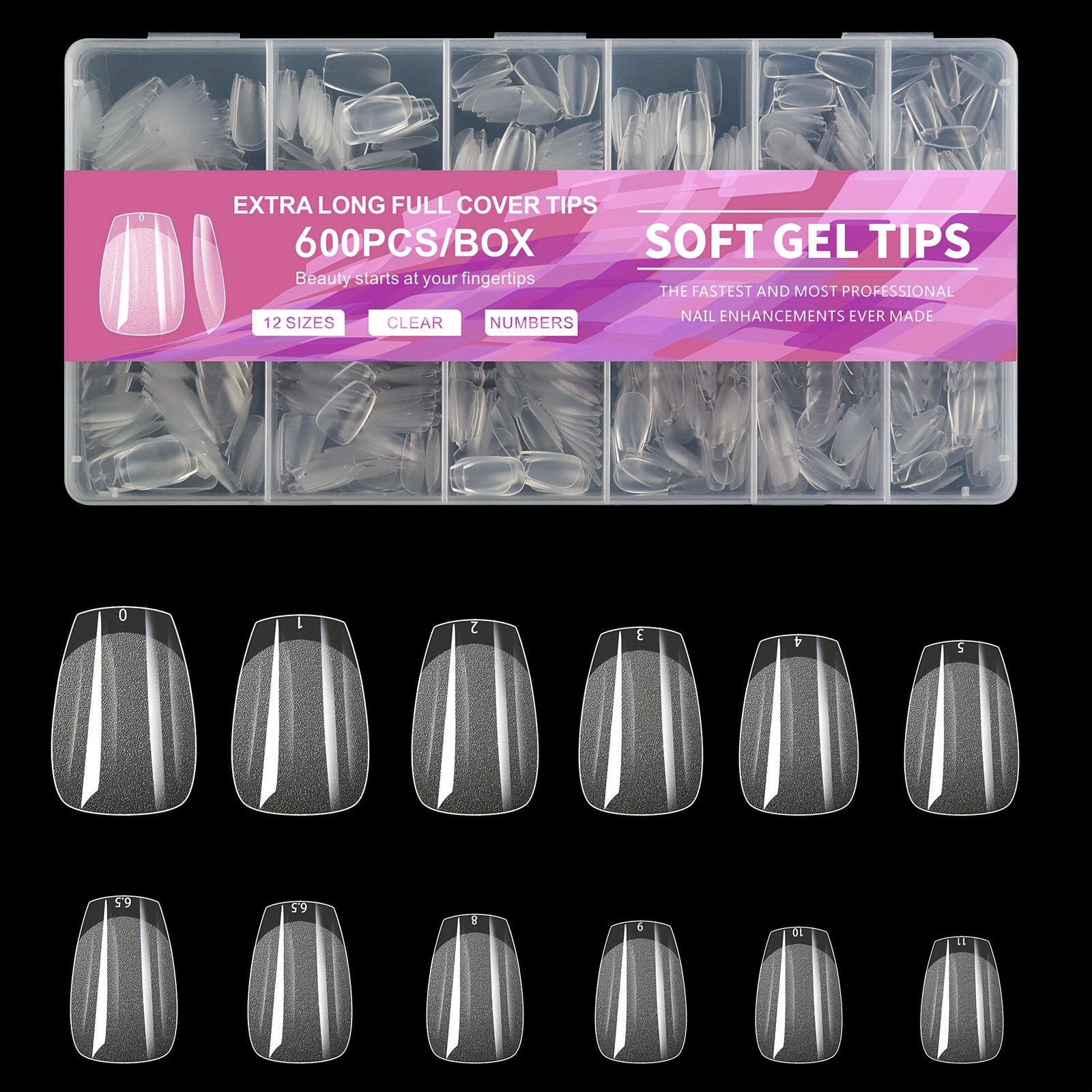 600pcs Soft Gel Nail Tips – Half Matte Clear Square Shape, Pre-Shaped Acrylic Extension Tips for Professional Manicures, Short Length Press-On Nail Art Kit