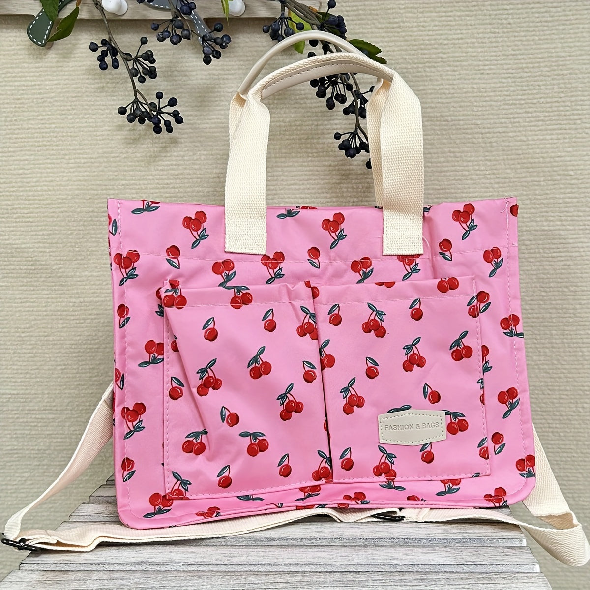 Chic Floral Tote Bag for Women - Versatile Shoulder & Crossbody Laptop Handbag with Multiple Pockets, Durable Polyester, Perfect for Work and Travel - Available in White, Cream, Black - For Fashionable Women - Suitable for Of